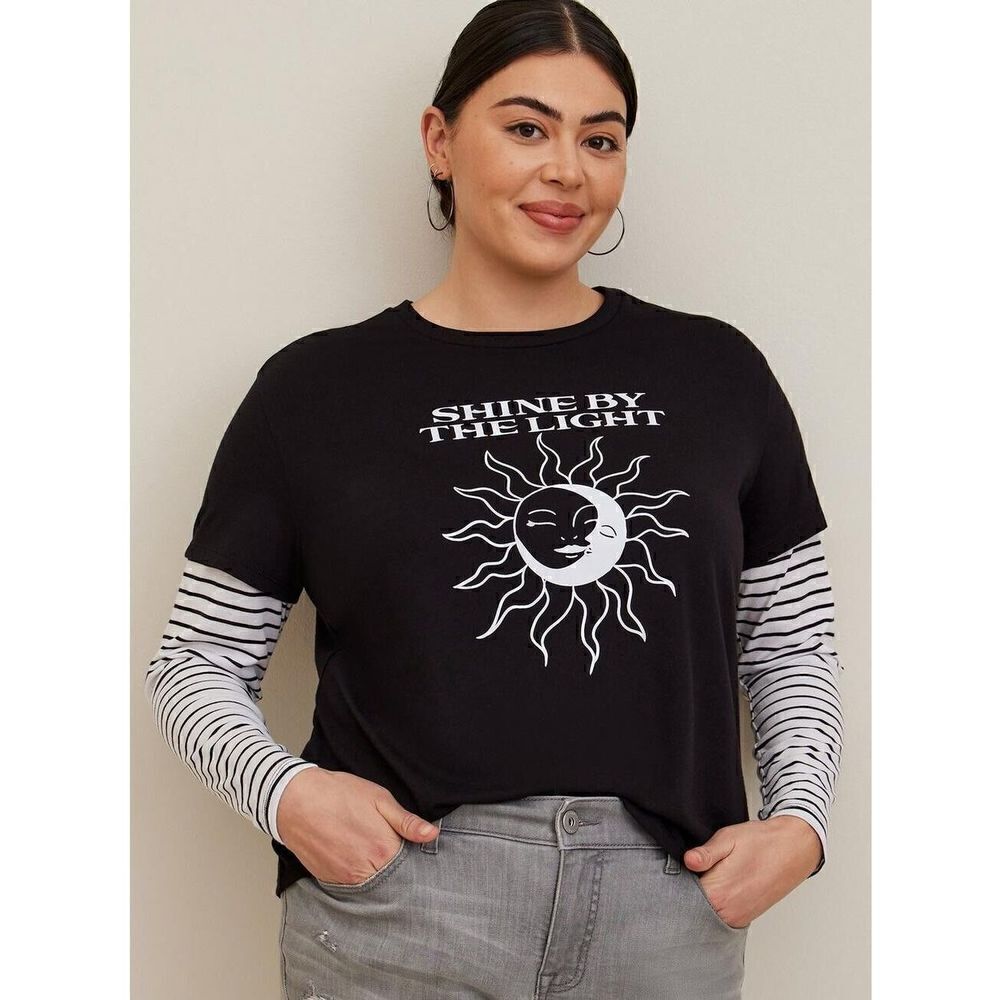 Torrid Long Sleeve‎ Black T Shirt Size 1 Shine by the Light Size 1